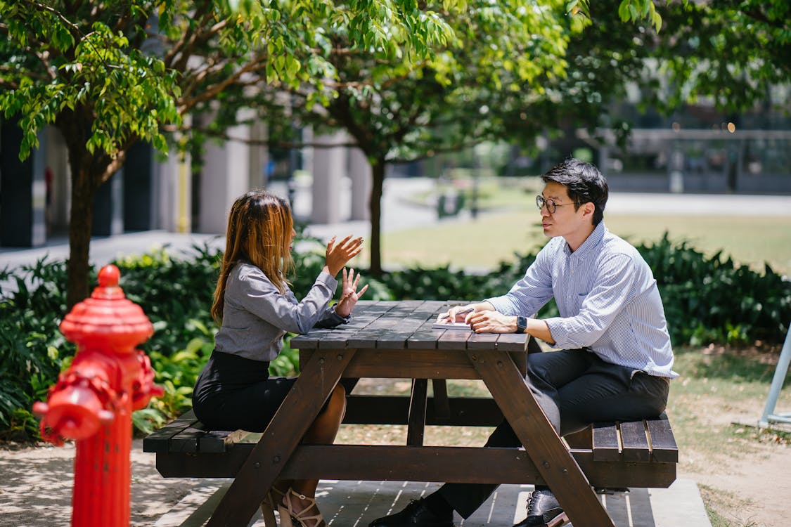 Two people having a conversation.