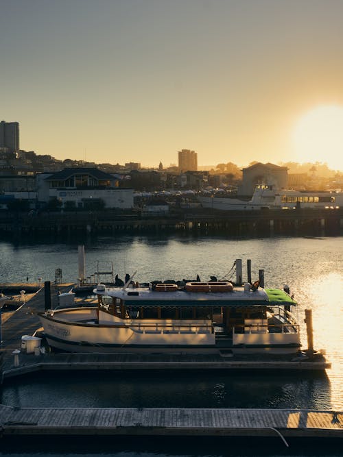 Boat in Harbor in San Francisco During Sunset 