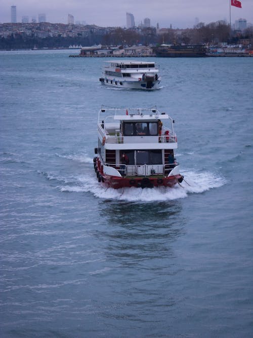 View of Ferries Crossing the Bosphorus Strait in Istanbul, Turkey