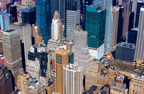 Free Aerial View of Skyscrapers in New York City, New York, USA Stock Photo