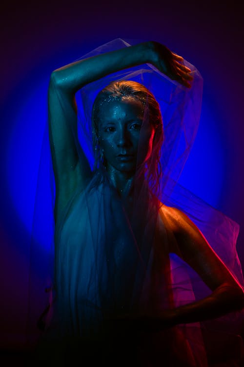 Free A woman in a veil with blue lighting Stock Photo