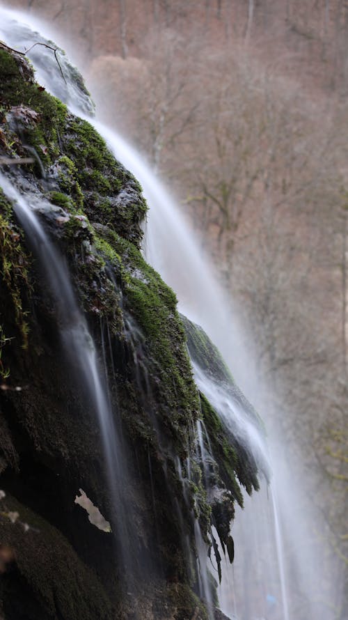 Waterfall on Rocks with Moss