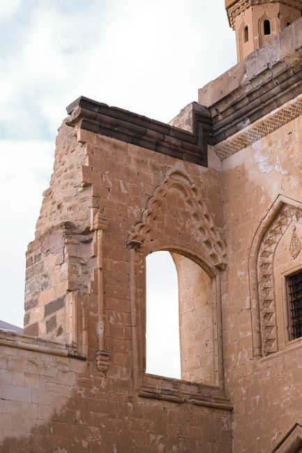 Intricate stonework detail of Ishak Pasha Palace, showcasing ancient architectural design.