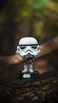 Star Wars stormtrooper figure displayed on a forest background
