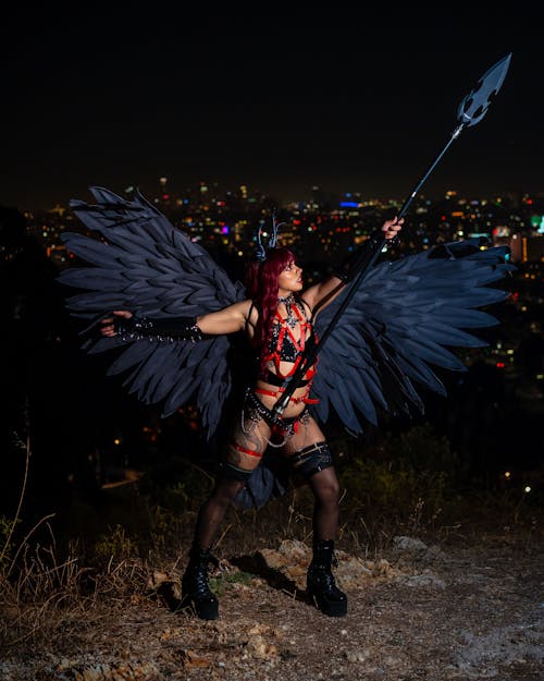 Woman Wearing Devil Costume on Halloween 