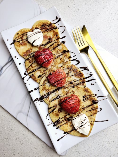 Free Top View of Pancake with Fruit Stock Photo