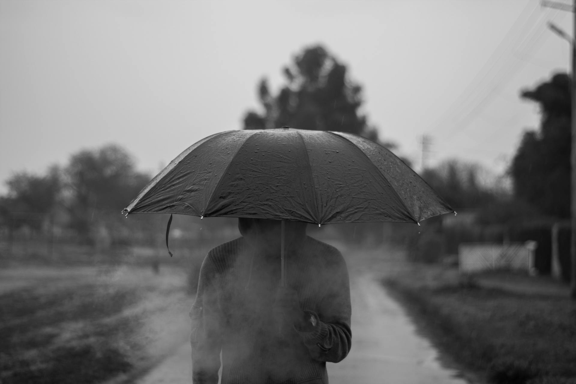 Person Wearing Hoodie Under Umbrella