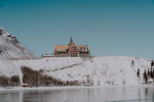 A large building on a snowy hillside