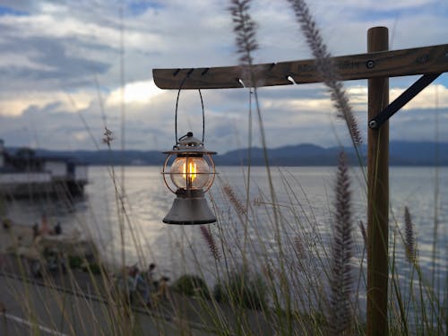 LED Lantern Hanging by the Lake