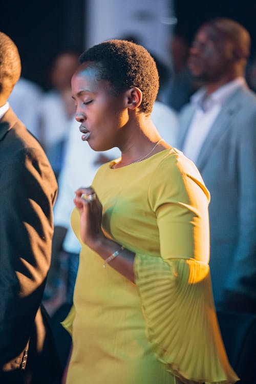 Woman in Yellow Simple Elegant Dress