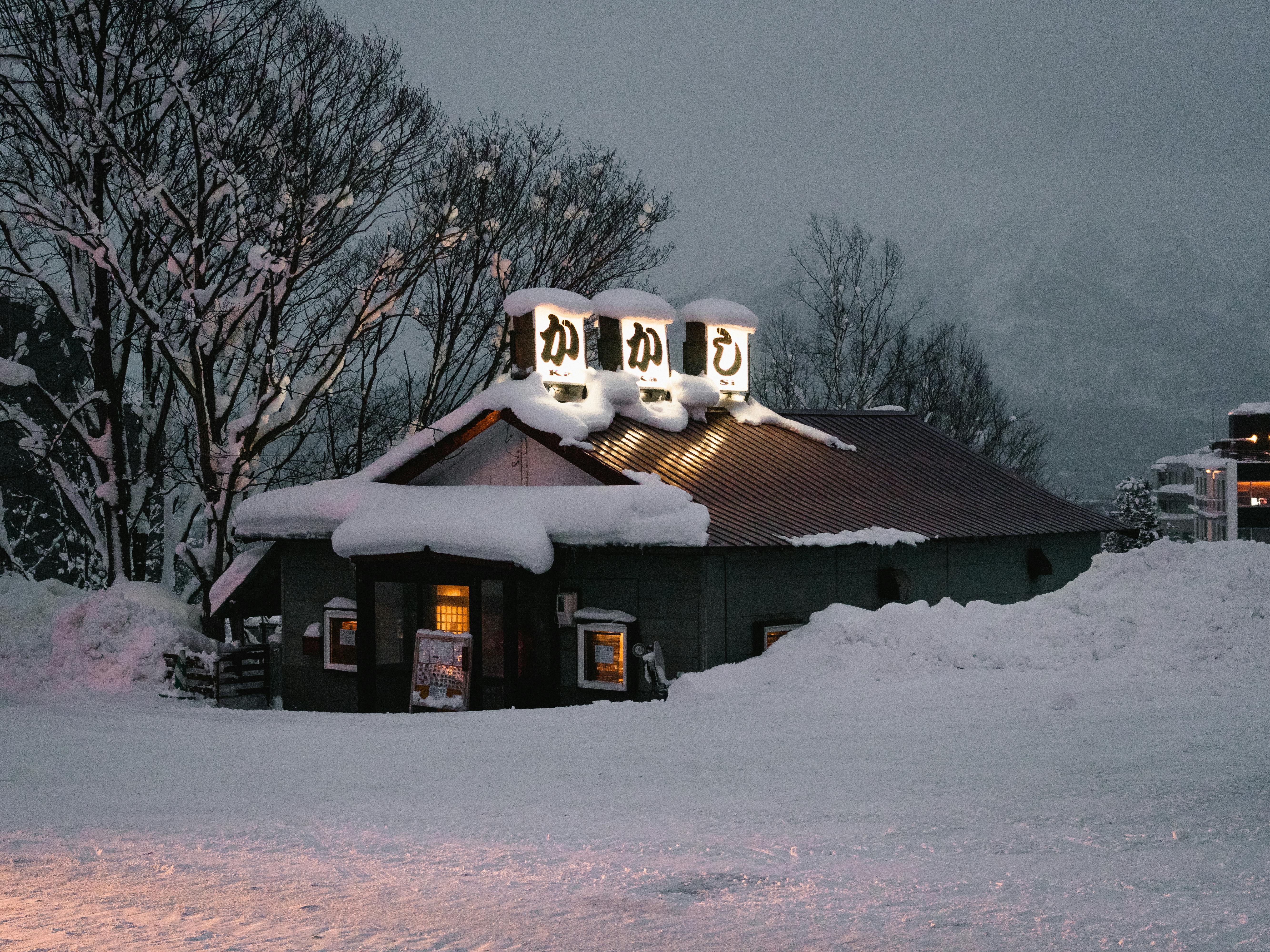 photo of building covered with snow