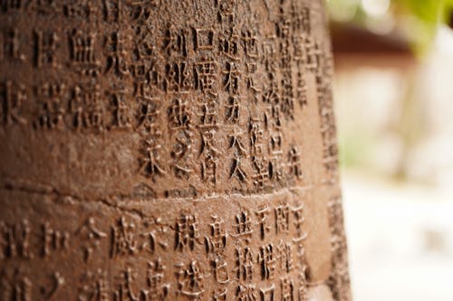 Ancient Japanese Writing on Brown Wall