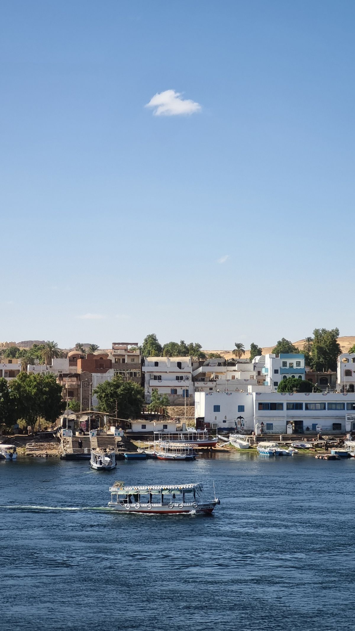 Boats on the Nile River in Aswan, Egypt