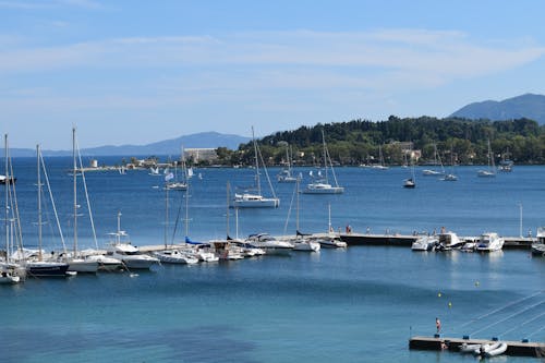 Aerial View of Yachts in the Marina, Corfu, Greece 