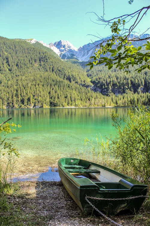 Boat by Lake with Forest behind