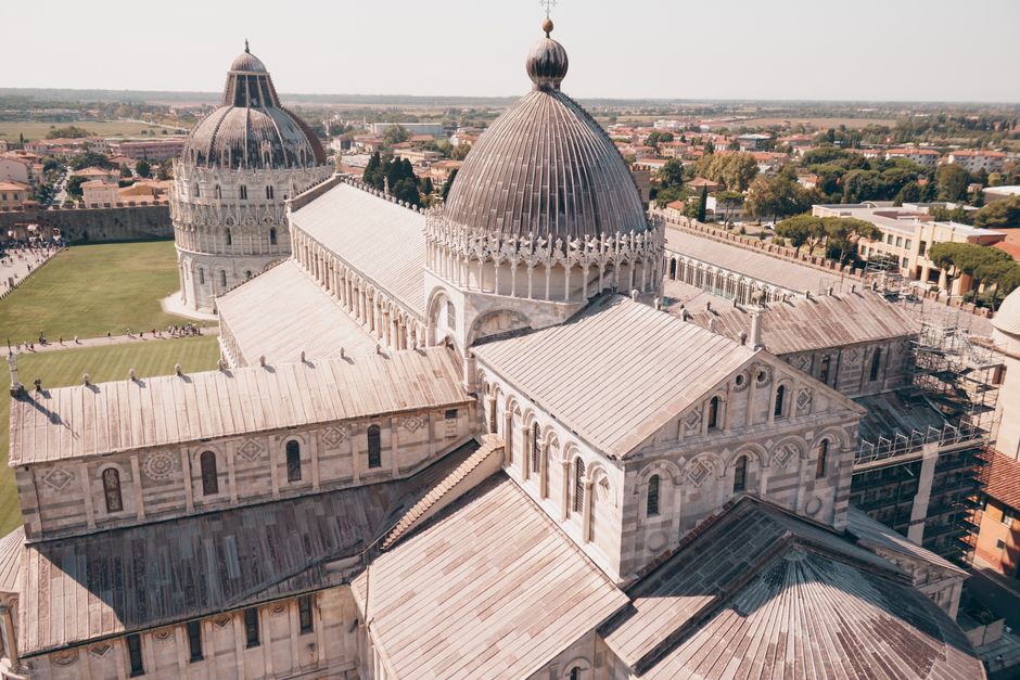 Spectacular Etna: Group Helicopter Flight (30 Minutes from Fiumefreddo) Review Review 2026 - An aerial view of the Pisa Cathedral showcasing its architectural beauty in Tuscany, Italy.
