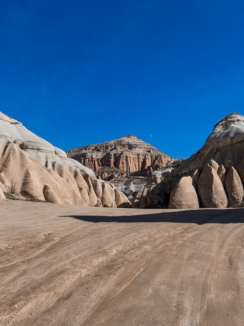 View of Sandstone Hills in a Desert under Clear, Blue Sky 