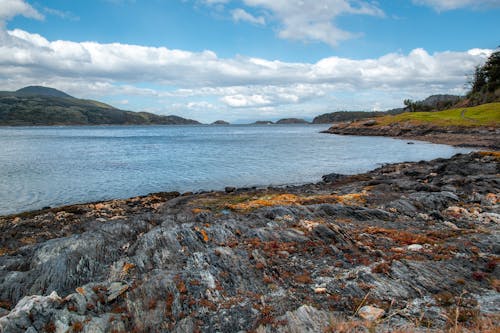 Landscape of a Body of Water and Rocky Hills 