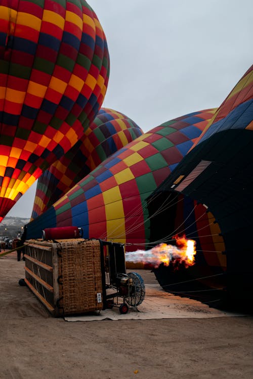 Colorful Hot Air Balloons on Ground
