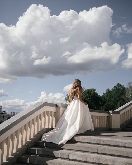 Back View of a Bride Walking the Steps 