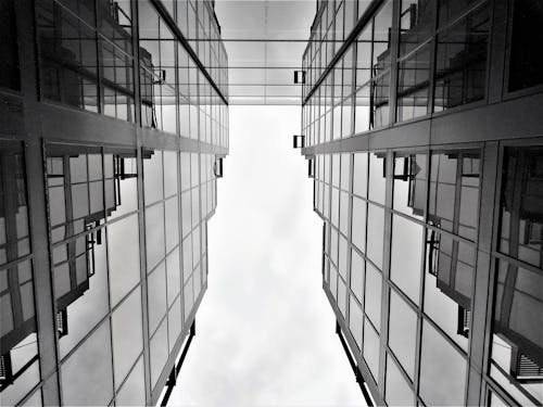 Foto d'estoc gratuïta de arquitectura, blanc i negre, contrapicat