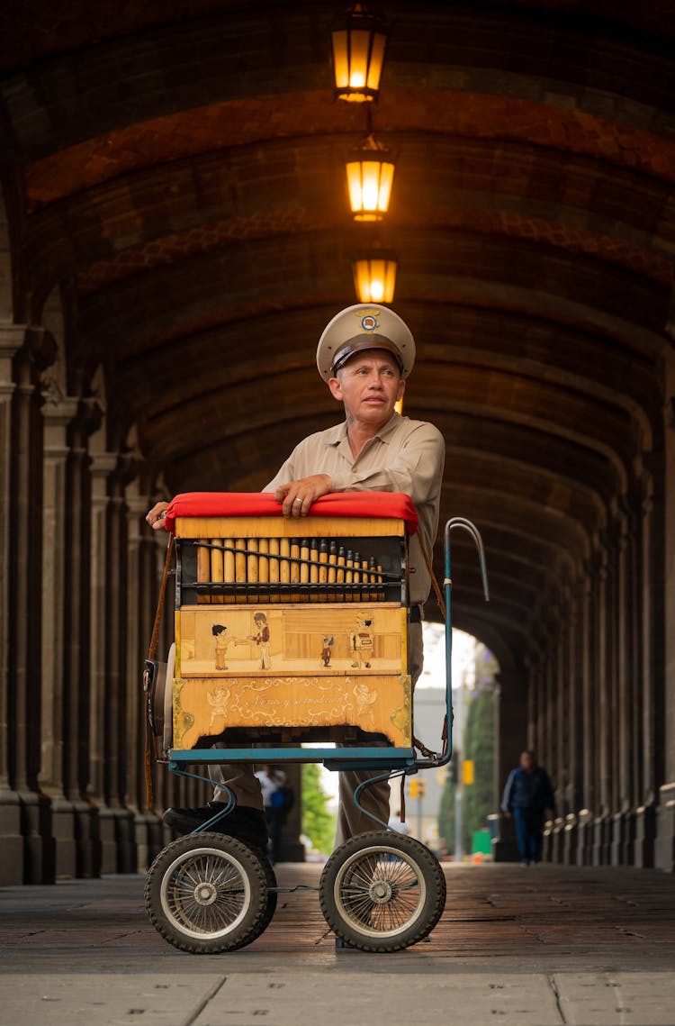 Street Musician In Military Cap