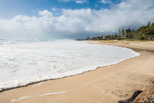 Experience the beautiful ocean waves and sandy shores of Currumbin Beach, Australia.