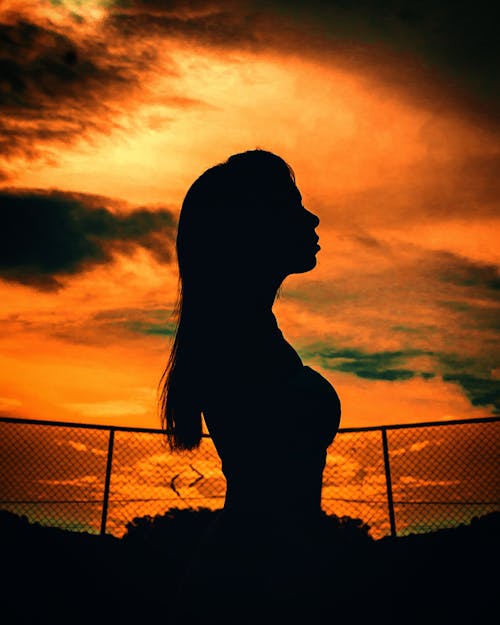 Silhouette of Woman Near Wire Fence