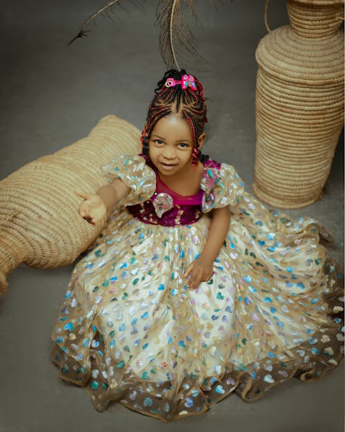 Little Girl in a Ball Gown with a Heart Pattern