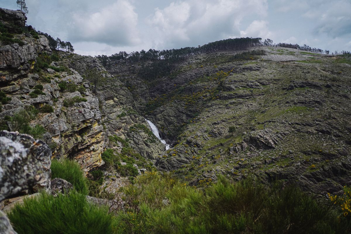 A waterfall over rough rock
