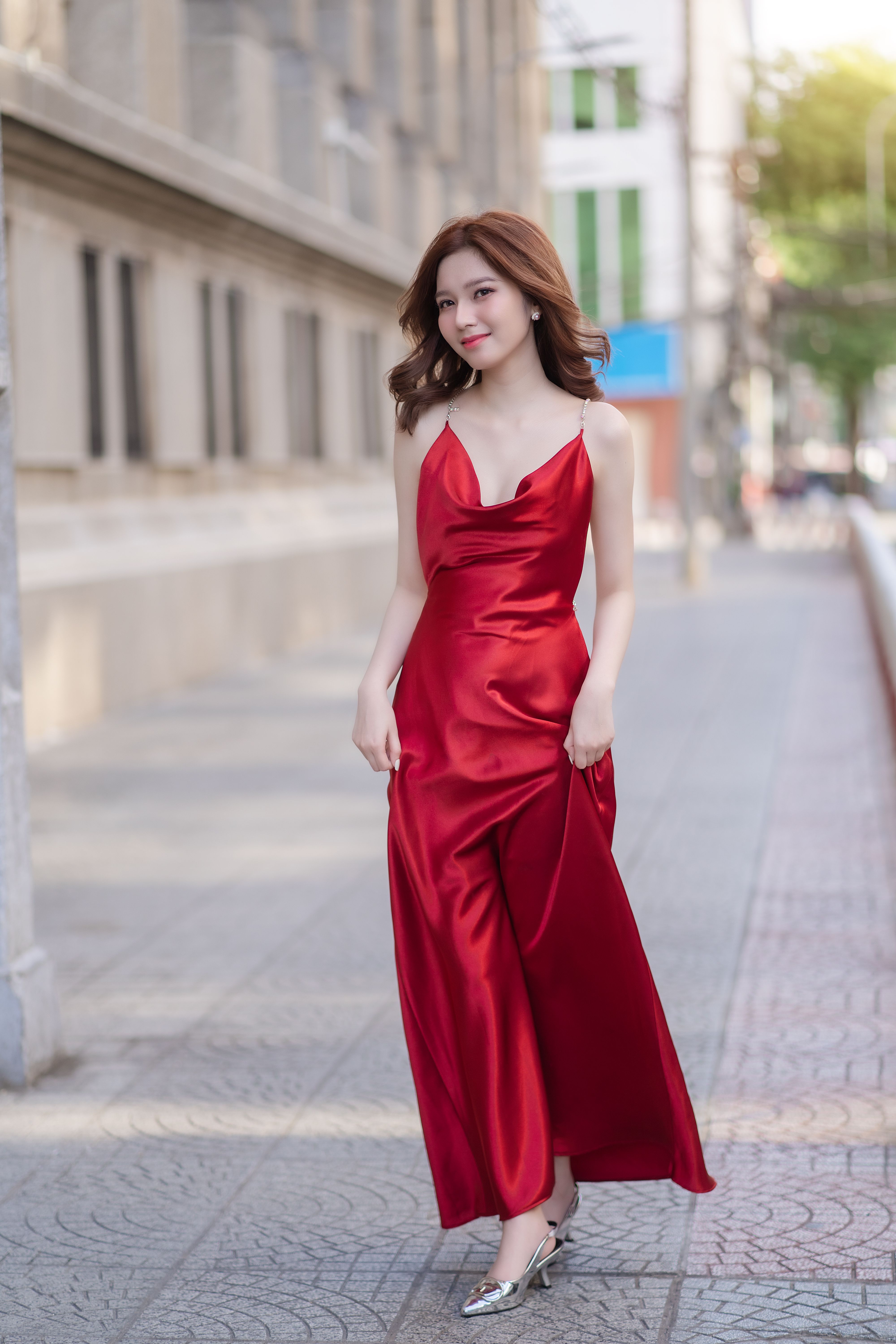 open lace back dress Red Satin Slip Dress (S) – Shops Silver main image 1
