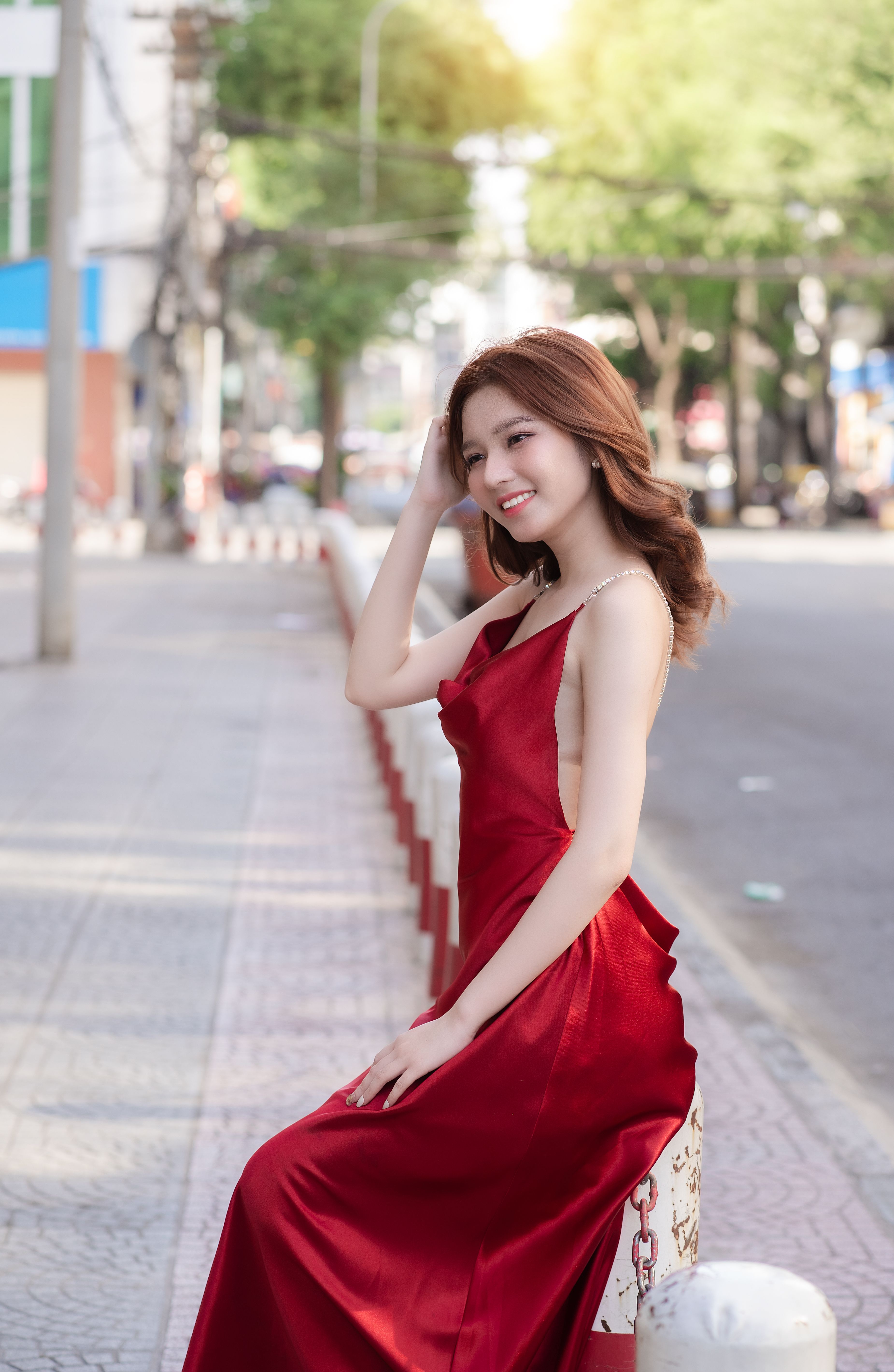 Young Woman Posing in a Silk Slip Dress  Free Stock Photo