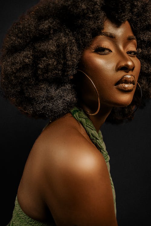 Beautiful Black Woman Posing on Black Background