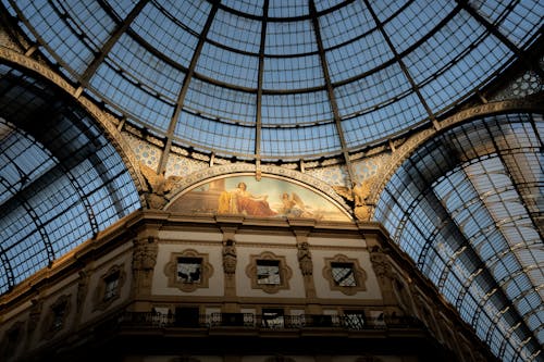 Glass Dome and Frescoes in Galleria Vittorio Emanuele II in Milan, Italy