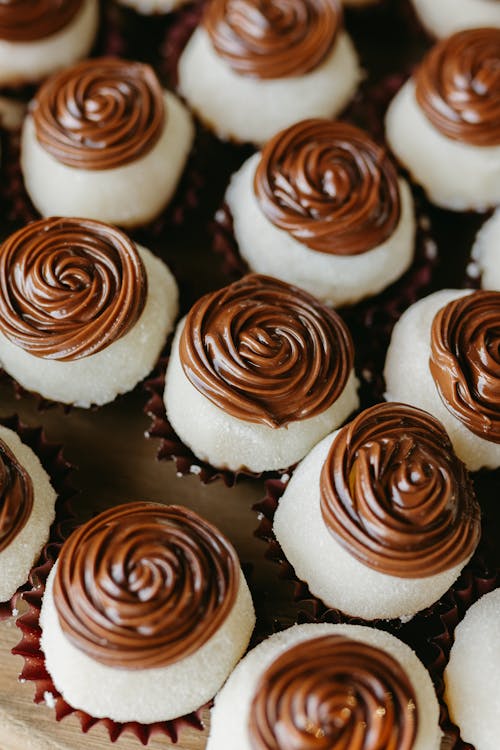 Chocolate cupcakes with chocolate frosting and swirls