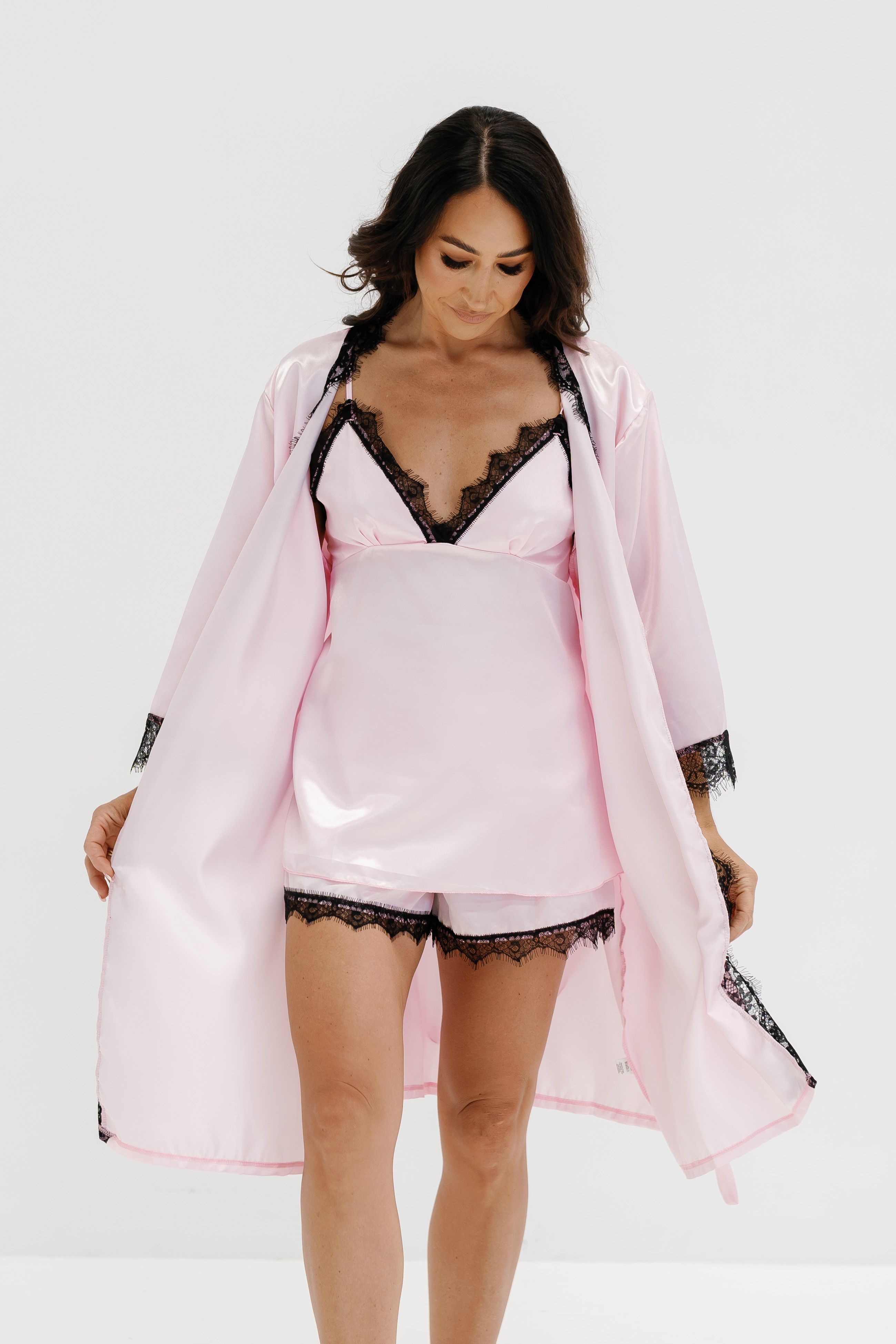 open lace back dress Cute Pinky Satin Lace-Trim Slip Dress