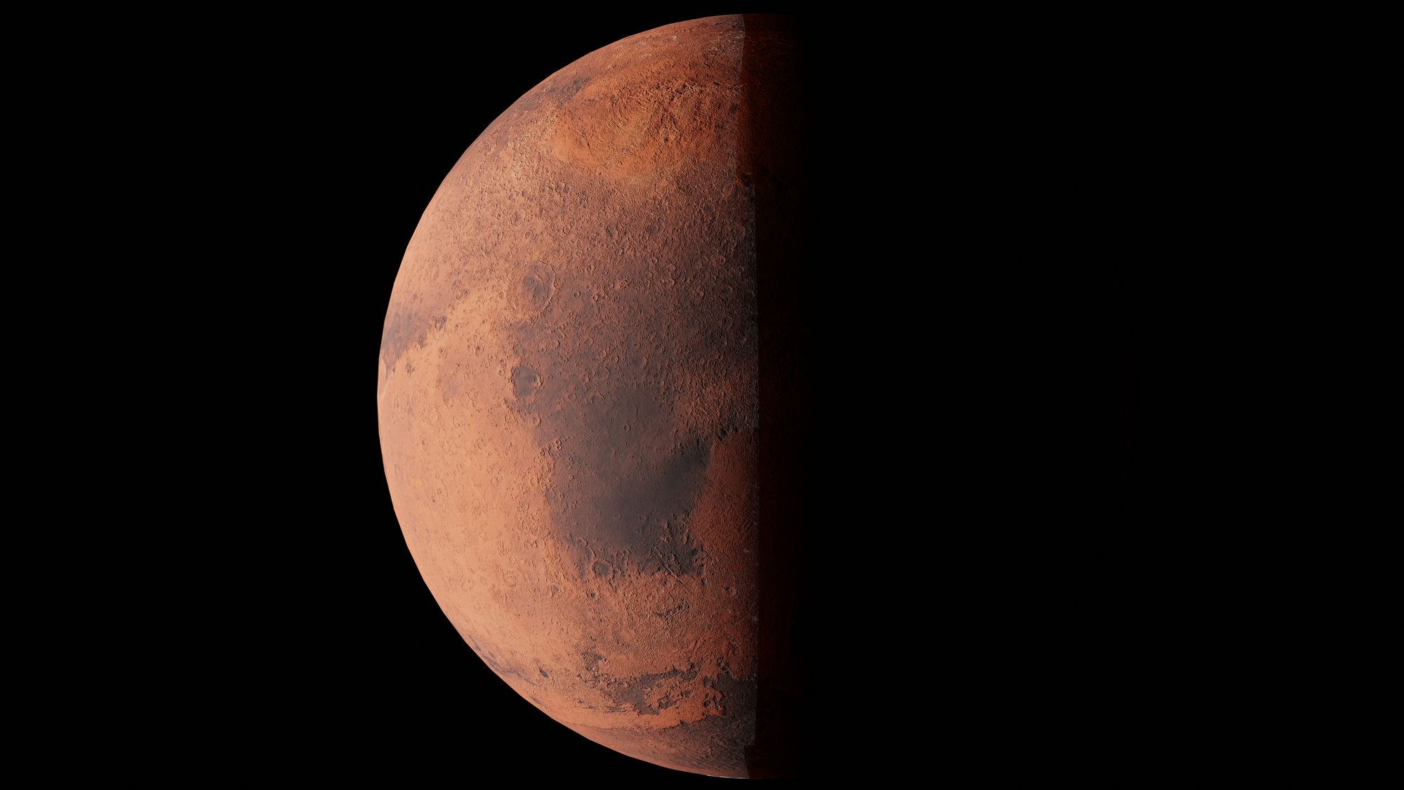 Stunning image of Mars half-illuminated against the blackness of space.