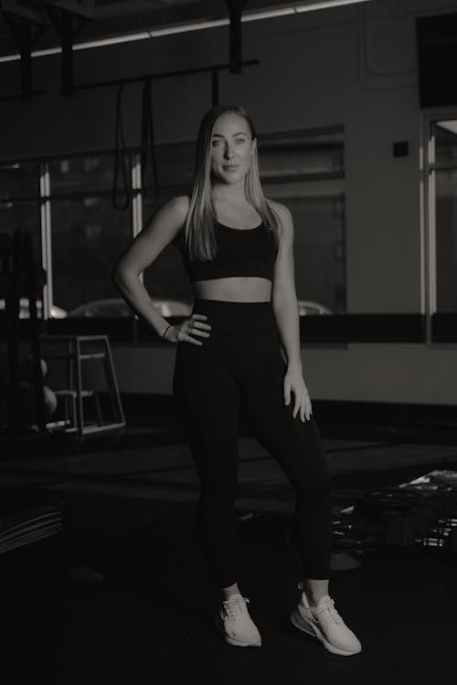 Blonde Woman at Gym in Black and White