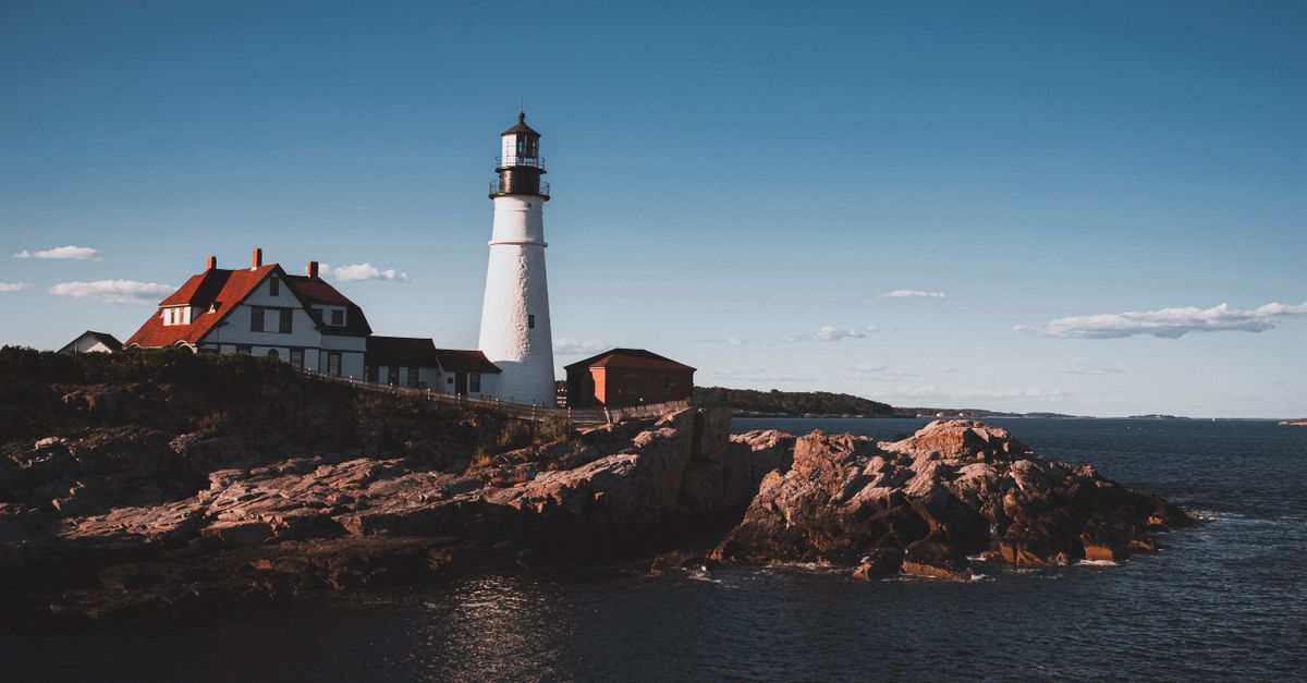 Portland Head Light along the rocky coastline in Maine