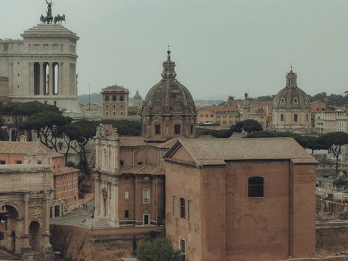The roman forum and the roman coliseum