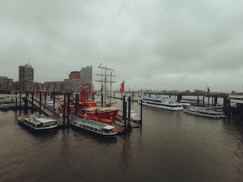 Boats in Marina in Hamburg, Germany