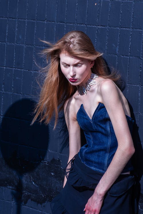 Beautiful Woman in Denim Dress