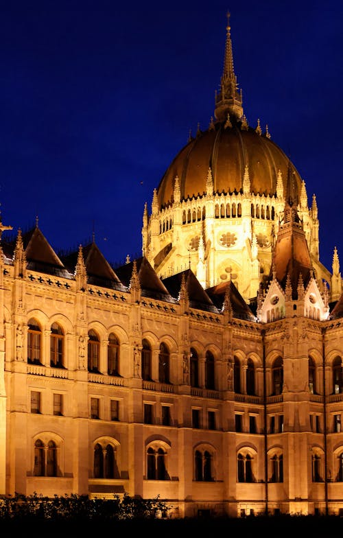 Illuminated Facade of the Hungarian Parliament Building