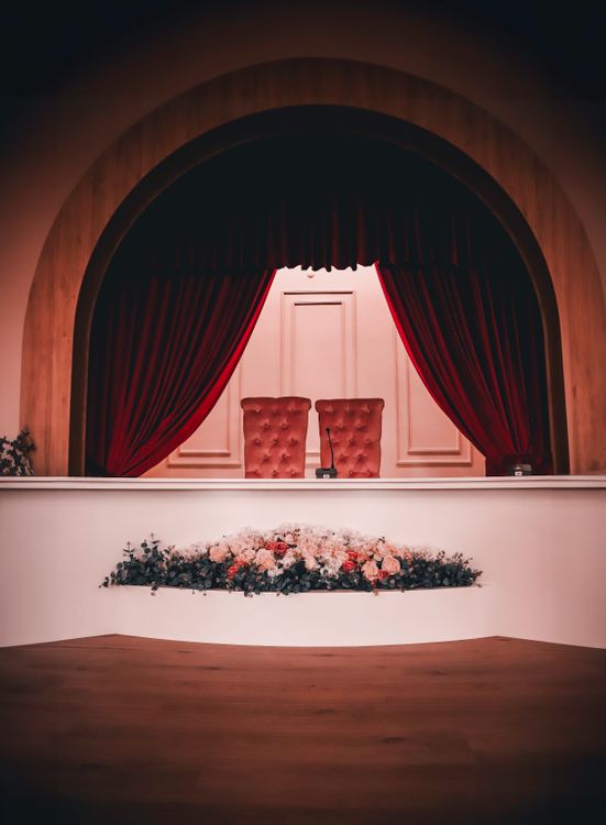 Elegant Interior with Red Curtains and Two Chairs · Free Stock Photo