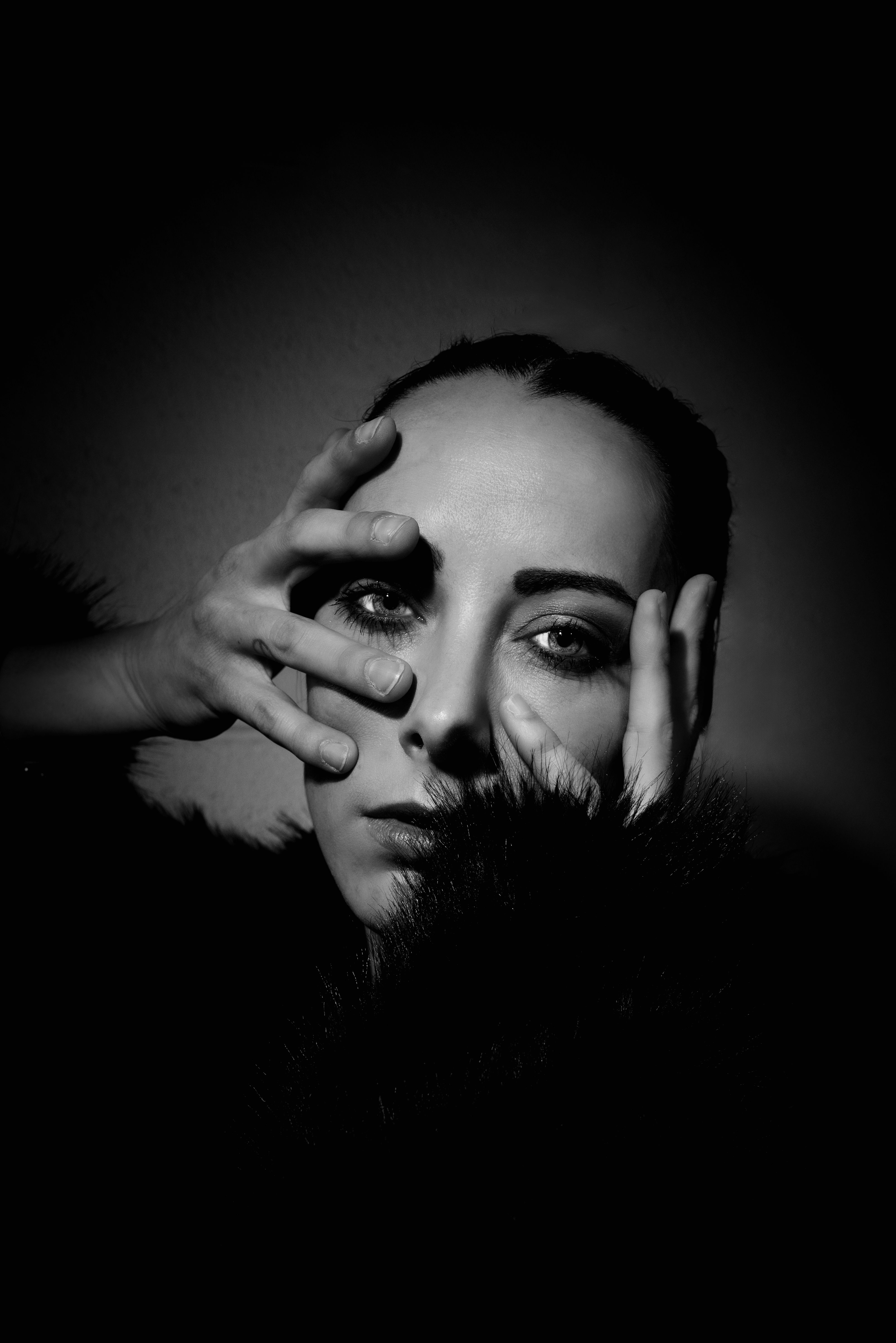 Portrait of Woman in Shadow in Black and White · Free Stock Photo