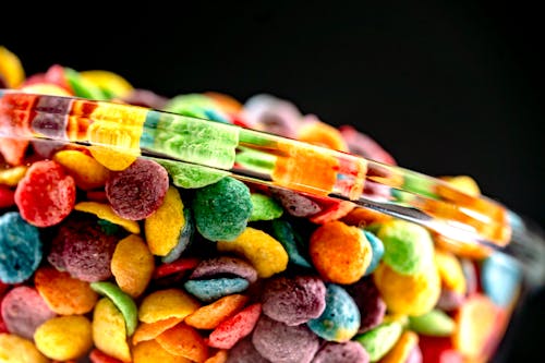 Close up of a bowl of cereal on black background