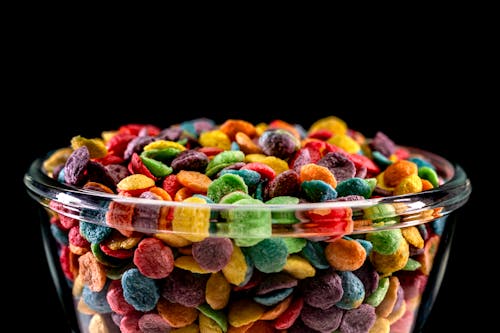 Bowl of cereal on black background