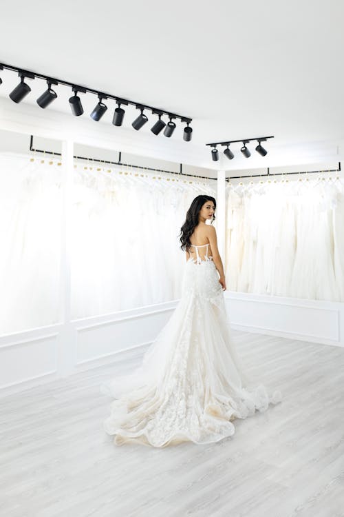 Back View of Brunette Bride in Wedding Dress