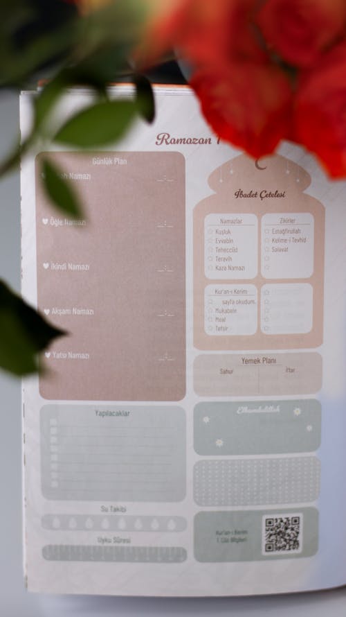 A planner with a rose and a book