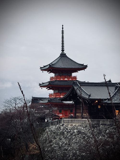 Free A stunning view of Kiyomizu-dera temple in Kyoto, showcasing traditional Japanese architecture. Stock Photo